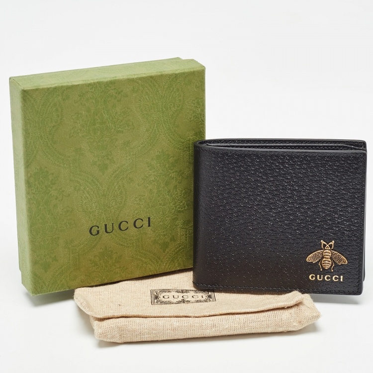 Pre Owned Gucci Black Leather Animalier Bifold Compact Wallet