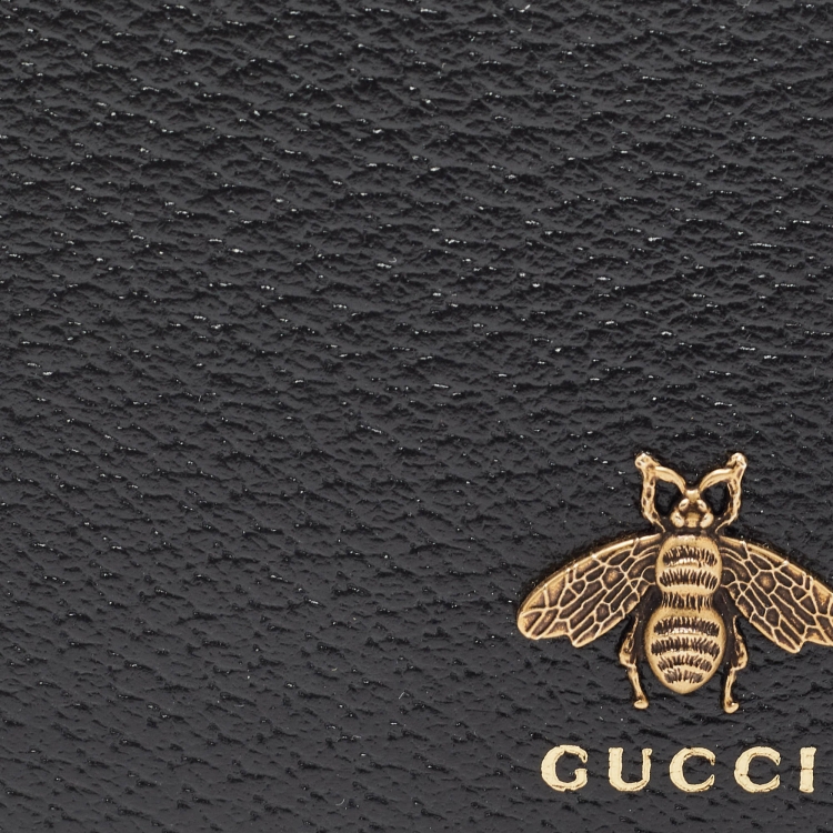 Pre Owned Gucci Black Leather Animalier Bifold Compact Wallet