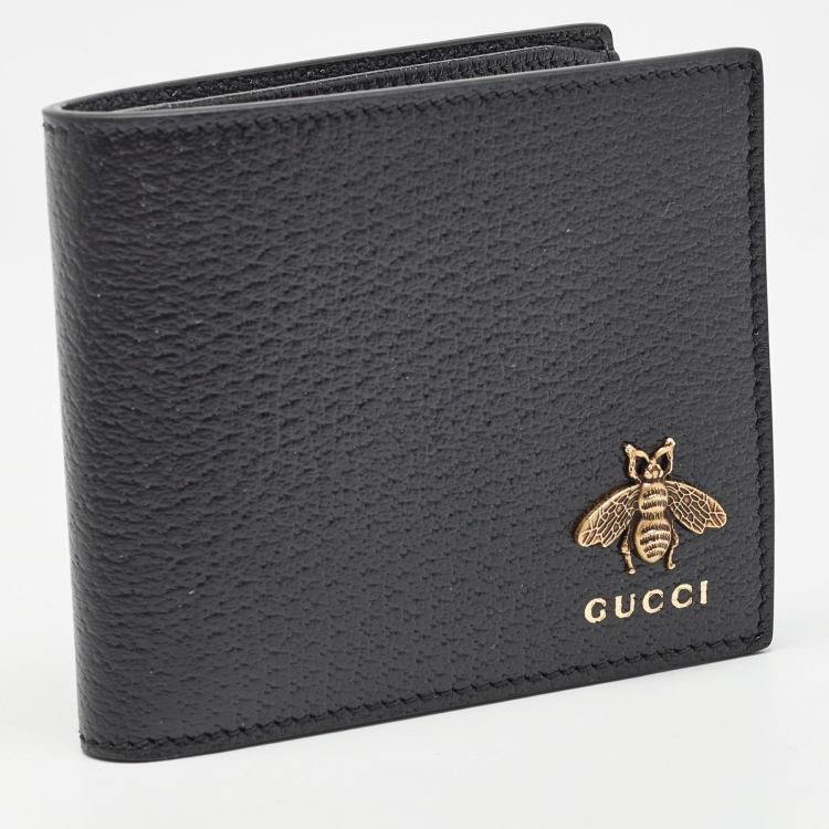 Pre Owned Gucci Black Leather Animalier Bifold Compact Wallet