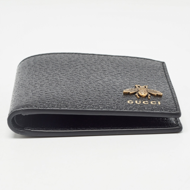 Pre Owned Gucci Black Leather Animalier Bifold Compact Wallet
