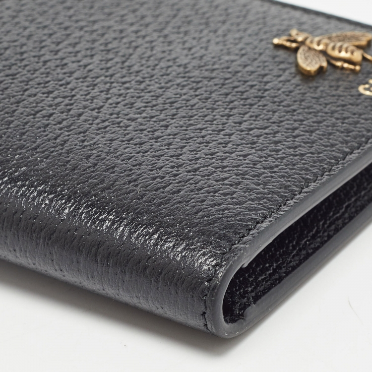 Pre Owned Gucci Black Leather Animalier Bifold Compact Wallet