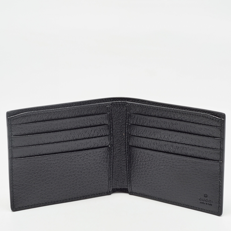 Pre Owned Gucci Black Leather Animalier Bifold Compact Wallet