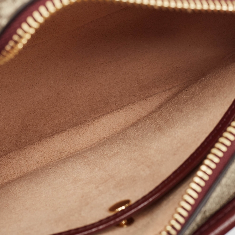 Pre Owned Gucci Burgundy/Beige GG Supreme Canvas and Leather Interlocking G Travel Pouch 