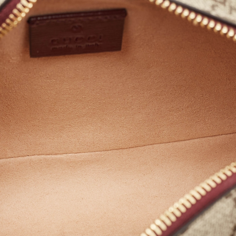 Pre Owned Gucci Burgundy/Beige GG Supreme Canvas and Leather Interlocking G Travel Pouch 