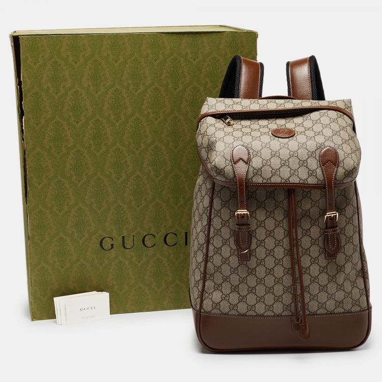 Pre Owned Gucci Beige/Ebony GG Supreme Canvas and Leather Medium Interlocking G Backpack