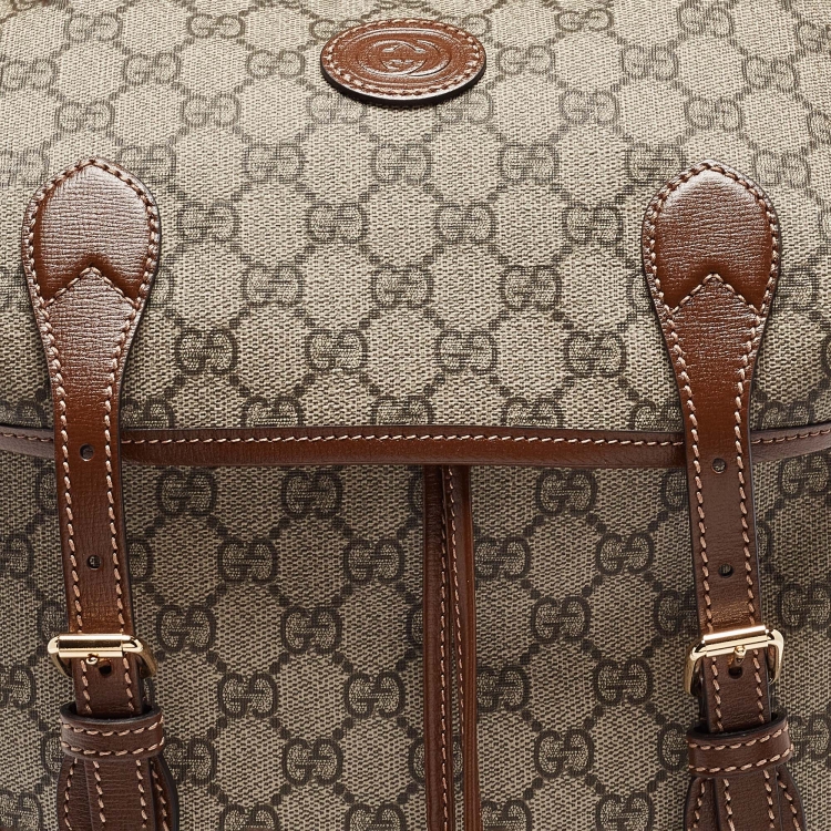 Pre Owned Gucci Beige/Ebony GG Supreme Canvas and Leather Medium Interlocking G Backpack
