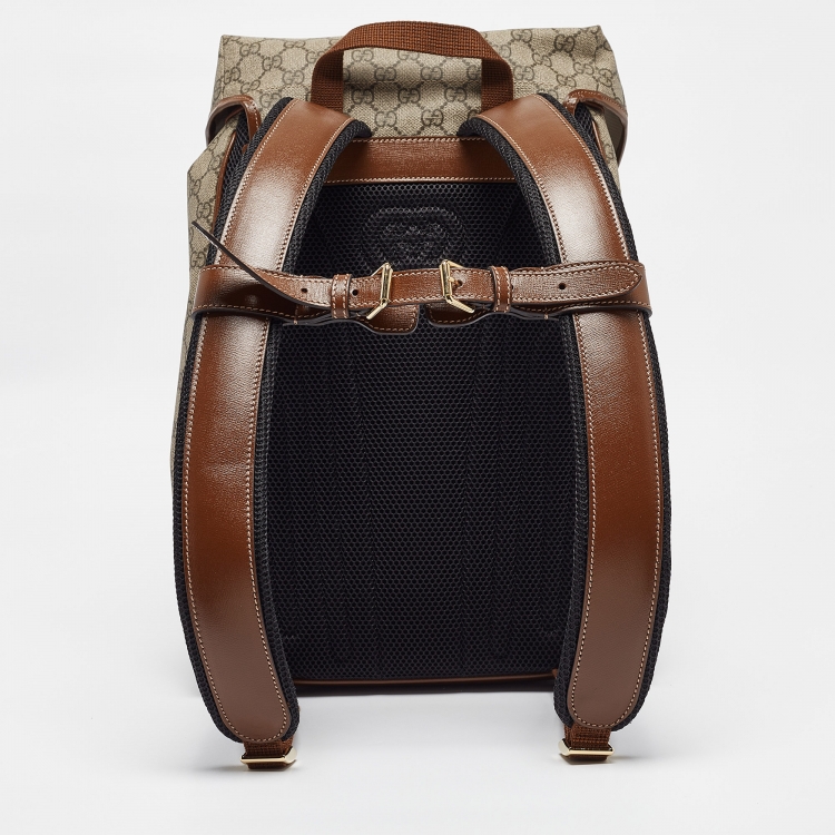 Pre Owned Gucci Beige/Ebony GG Supreme Canvas and Leather Medium Interlocking G Backpack