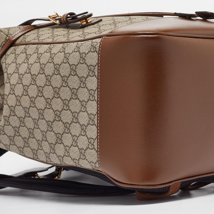 Pre Owned Gucci Beige/Ebony GG Supreme Canvas and Leather Medium Interlocking G Backpack