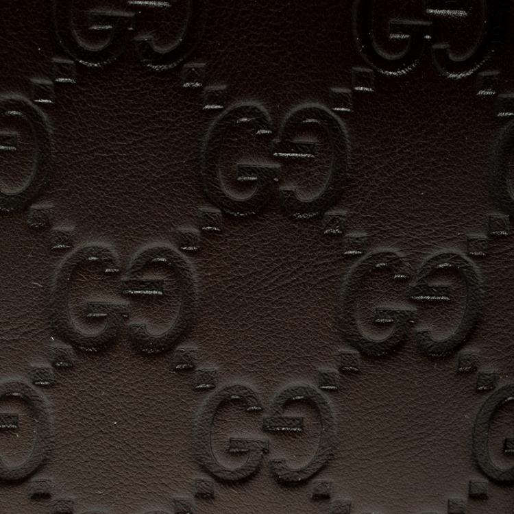 Pre Owned Gucci Dark Brown Guccissima Leather Web Detail Bi Fold Wallet