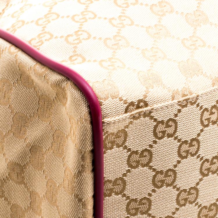 Pre Owned Gucci Beige/Burgundy GG Canvas Carryall Duffel Bag