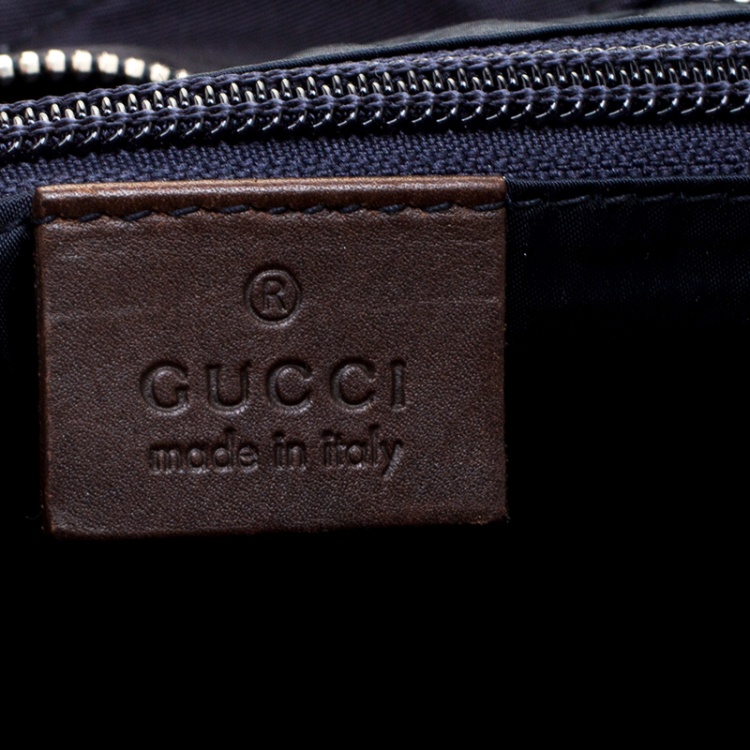 Pre Owned Gucci Dark Blue Web Diamante Nylon Tall Zip Tote 