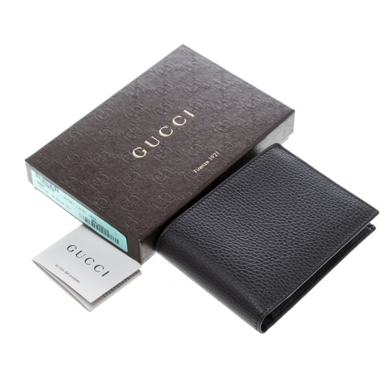 مملوكة مسبقًا Gucci Dark Brown Grain Leather Bifold Wallet