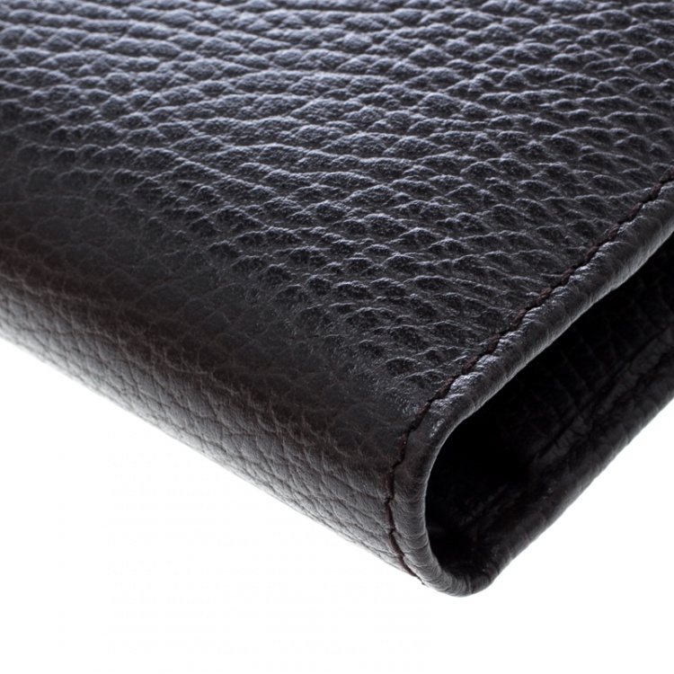 مملوكة مسبقًا Gucci Dark Brown Grain Leather Bifold Wallet