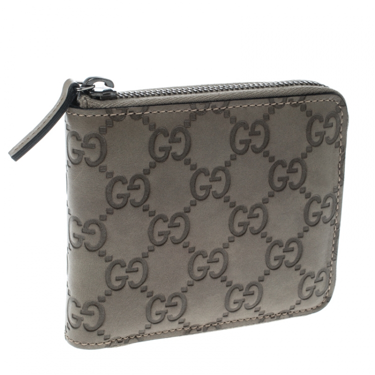 Pre Owned Gucci Taupe Guccissima Leather Zip Around Wallet 
