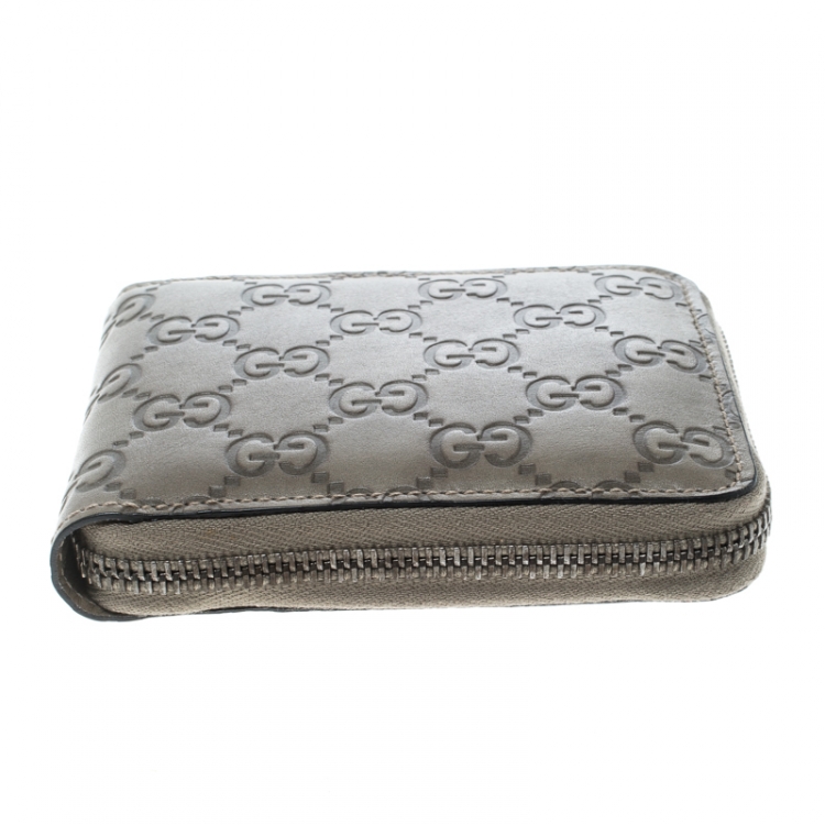 Pre Owned Gucci Taupe Guccissima Leather Zip Around Wallet 