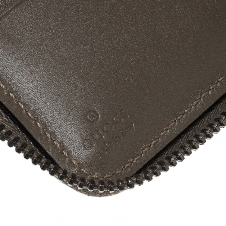 Pre Owned Gucci Taupe Guccissima Leather Zip Around Wallet 