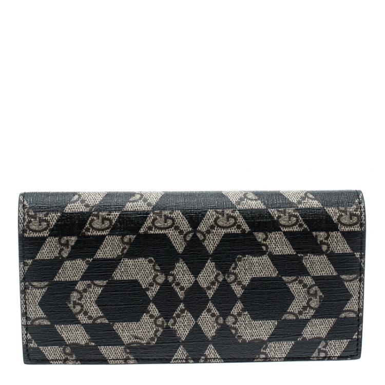 Pre Owned Gucci Beige/Black GG Supreme Canvas Bifold Continental Wallet