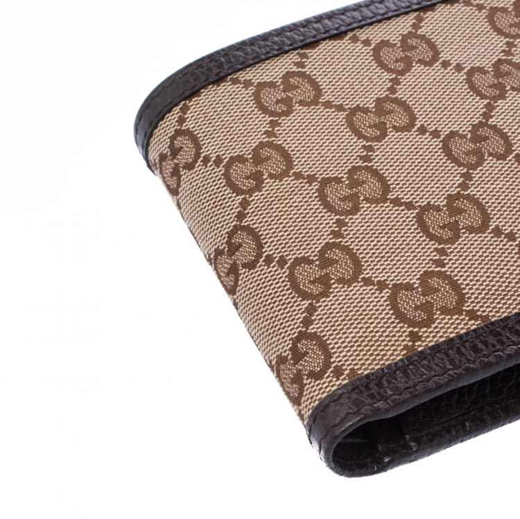 Pre Owned Gucci Beige/Brown GG Canvas and Leather Bifold Wallet