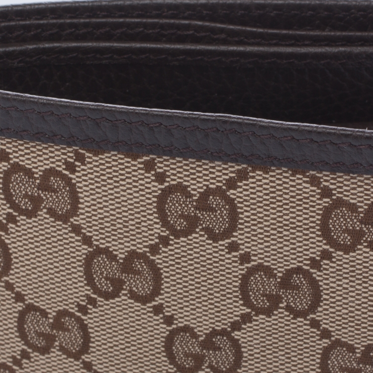 Pre Owned Gucci Beige/Brown GG Canvas and Leather Bifold Wallet