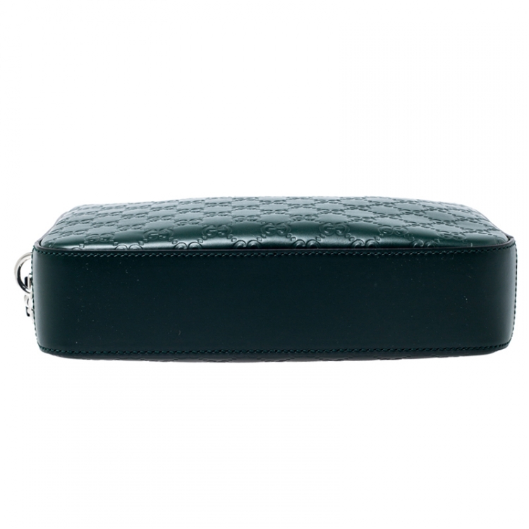 Pre Owned Gucci Dark Green Guccissima Leather Pouch 