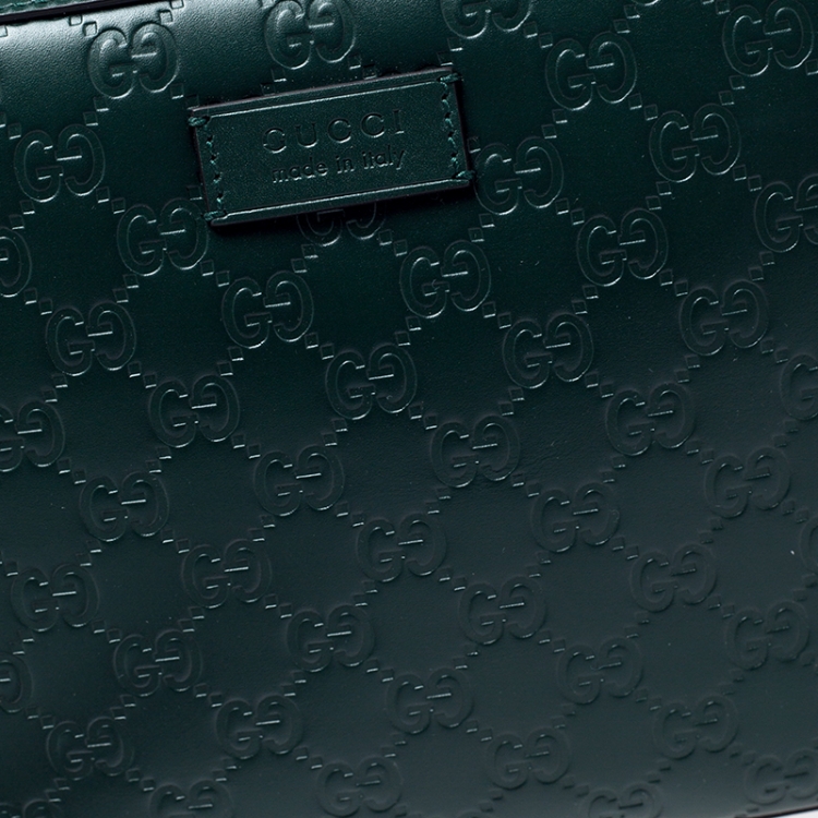 Pre Owned Gucci Dark Green Guccissima Leather Pouch 
