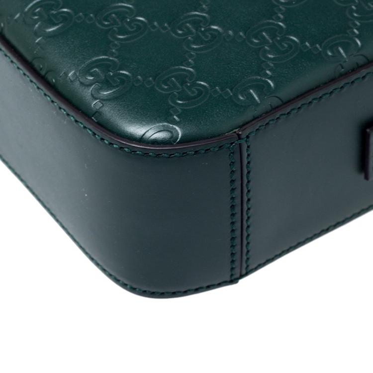 Pre Owned Gucci Dark Green Guccissima Leather Pouch 