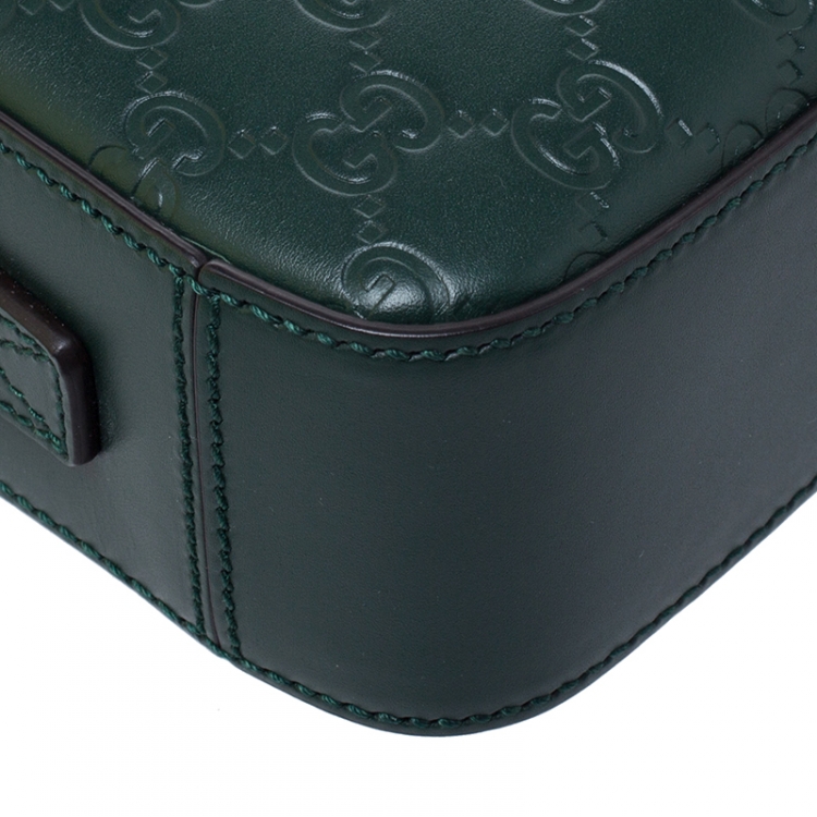 Pre Owned Gucci Dark Green Guccissima Leather Zip Wristlet Pouch