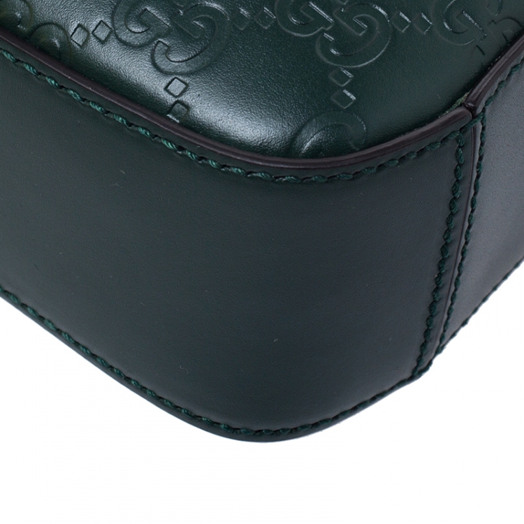 Pre Owned Gucci Dark Green Guccissima Leather Zip Wristlet Pouch