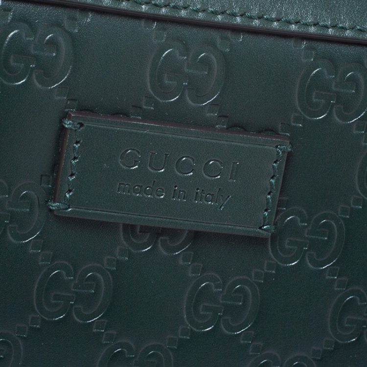 Pre Owned Gucci Dark Green Guccissima Leather Zip Wristlet Pouch