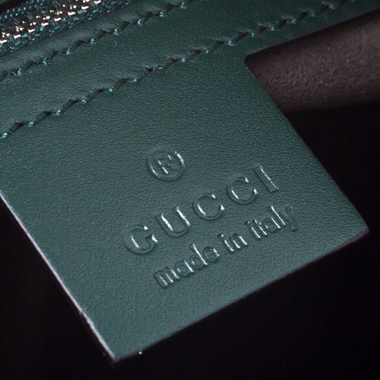 Pre Owned Gucci Dark Green Guccissima Leather Zip Wristlet Pouch