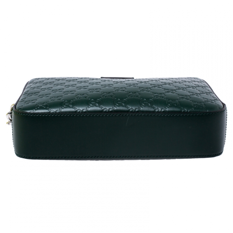 Pre Owned Gucci Dark Green Guccissima Leather Zip Wristlet Pouch