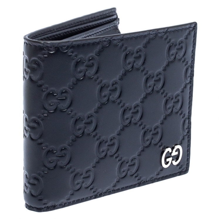 Pre Owned Gucci Navy Blue Guccissima Leather Bifold Wallet