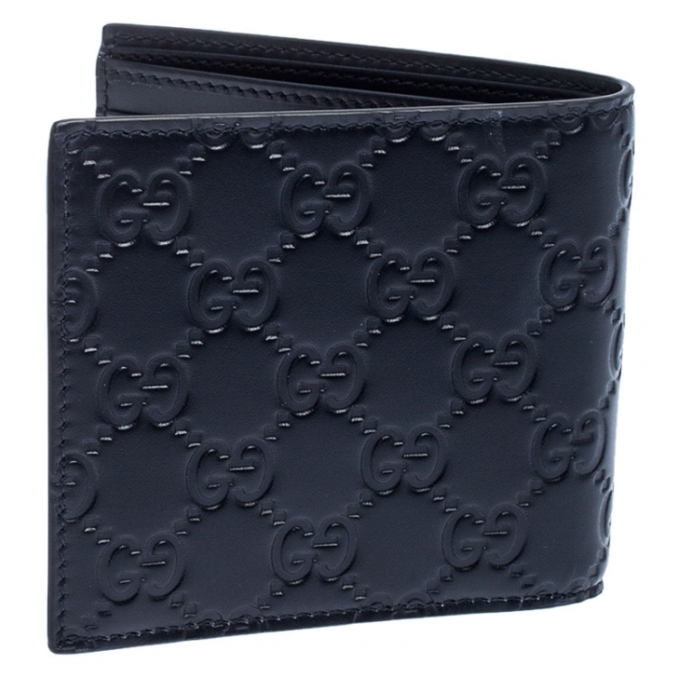 Pre Owned Gucci Navy Blue Guccissima Leather Bifold Wallet