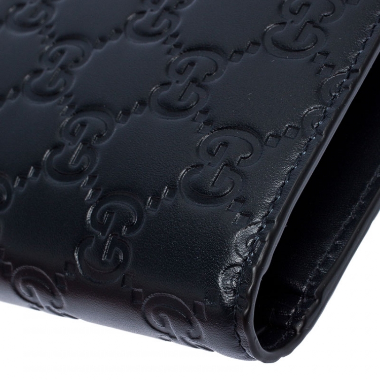 Pre Owned Gucci Navy Blue Guccissima Leather Bifold Wallet