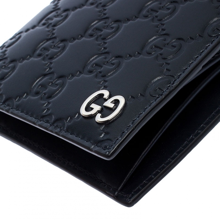 Pre Owned Gucci Navy Blue Guccissima Leather Bifold Wallet