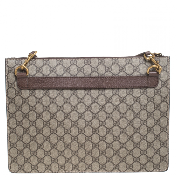 Pre Owned Gucci Beige GG Supreme Canvas and Leather Courrier Messenger Bag