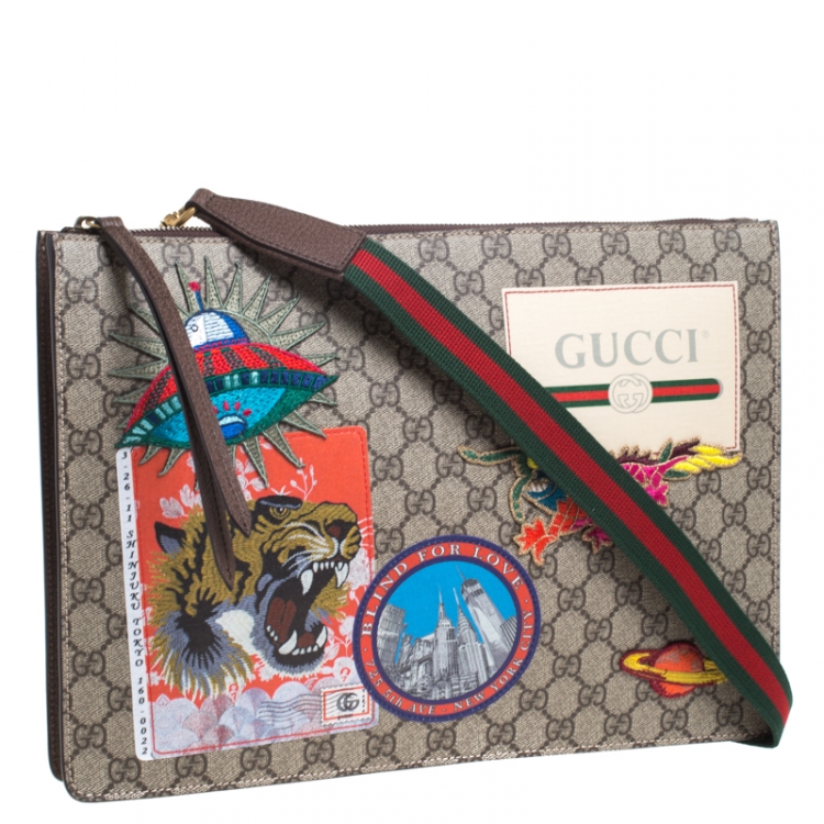 Pre Owned Gucci Beige GG Supreme Canvas and Leather Courrier Messenger Bag