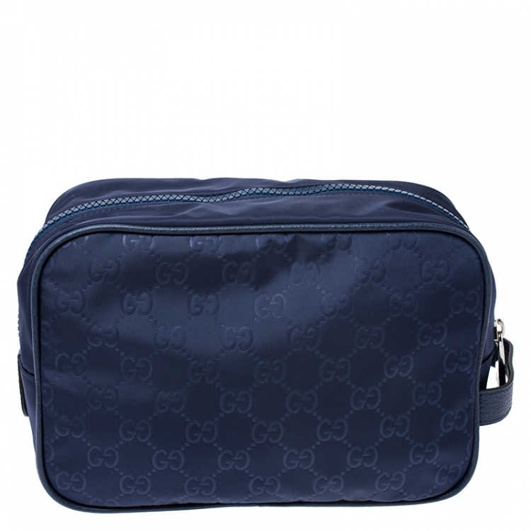 Pre Owned Gucci Blue GG Nylon Toiletry Pouch