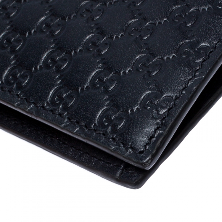 Pre Owned Gucci Navy Blue Microguccissima Leather Bifold Wallet