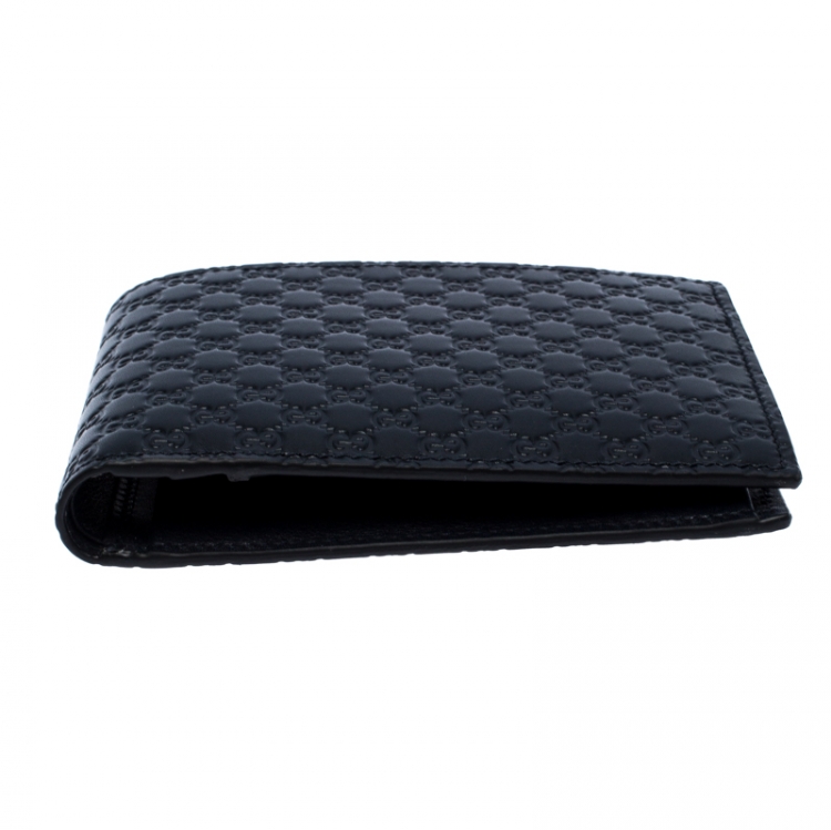 Pre Owned Gucci Navy Blue Microguccissima Leather Bifold Wallet