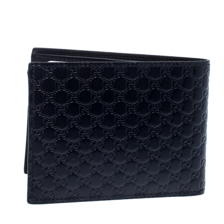Pre Owned Gucci Navy Blue Microguccissima Leather Bifold Wallet