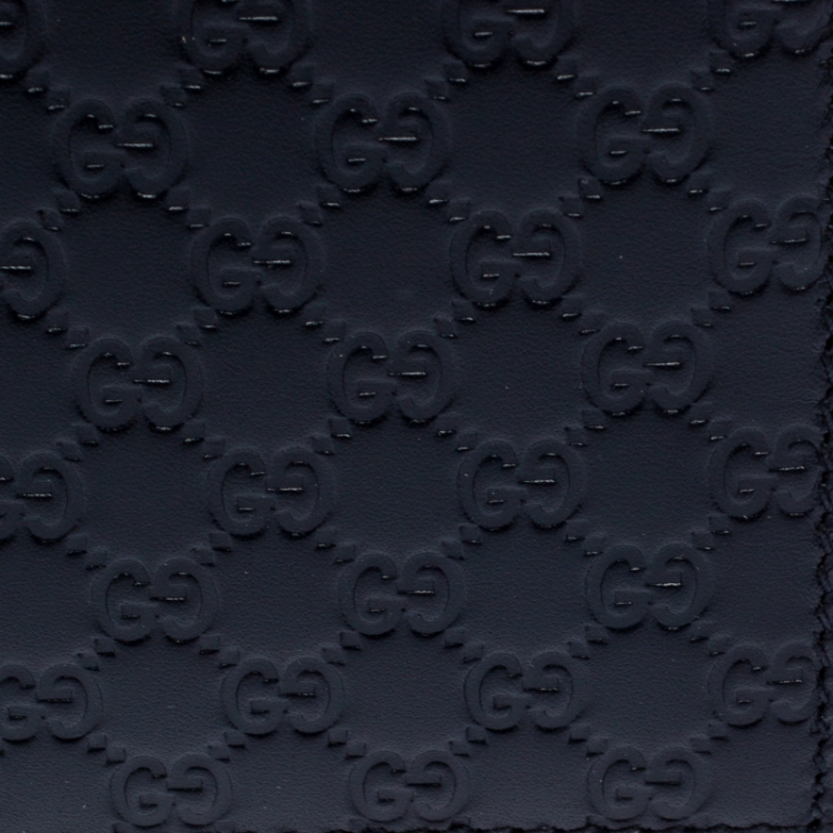 Pre Owned Gucci Navy Blue Microguccissima Leather Bifold Wallet