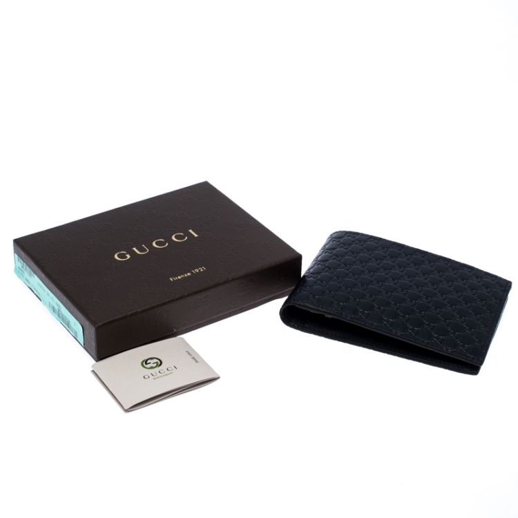 Pre Owned Gucci Navy Blue Microguccissima Leather Bifold Wallet