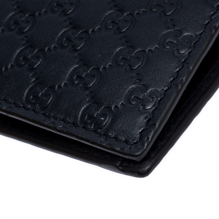 Pre Owned Gucci Navy Blue Microguccissima Leather Bifold Wallet