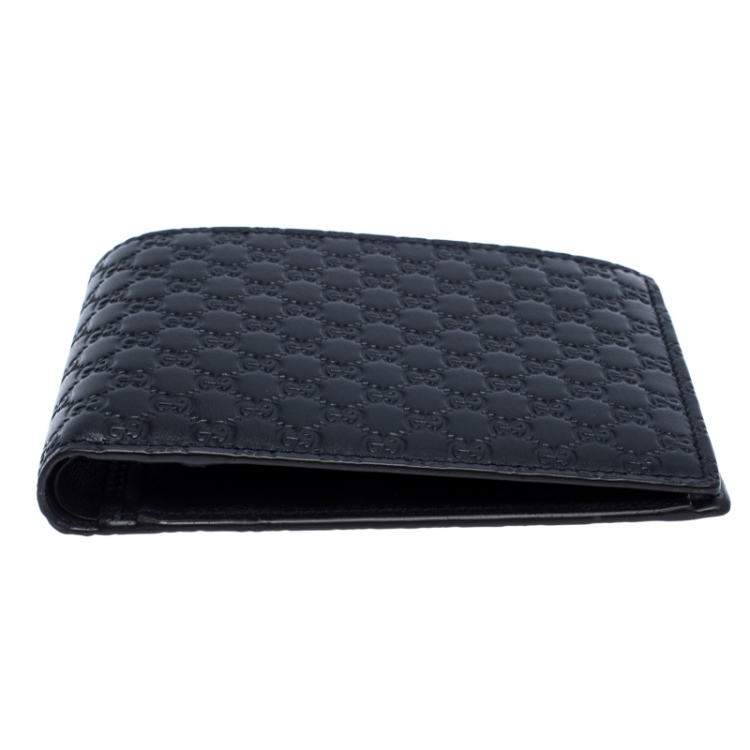 Pre Owned Gucci Navy Blue Microguccissima Leather Bifold Wallet