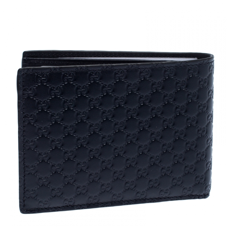 Pre Owned Gucci Navy Blue Microguccissima Leather Bifold Wallet