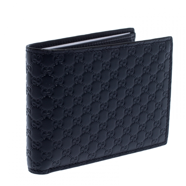 Pre Owned Gucci Navy Blue Microguccissima Leather Bifold Wallet