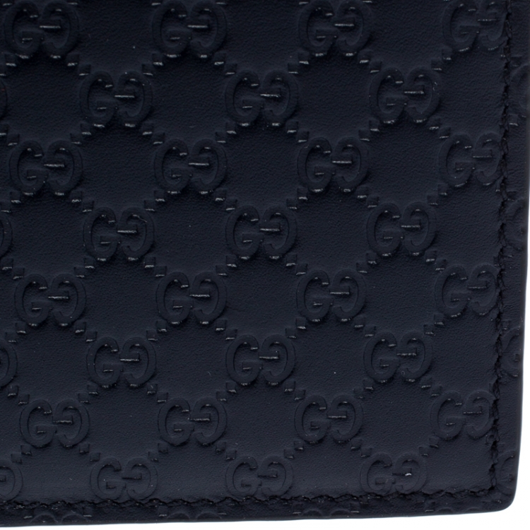 Pre Owned Gucci Navy Blue Microguccissima Leather Bifold Wallet