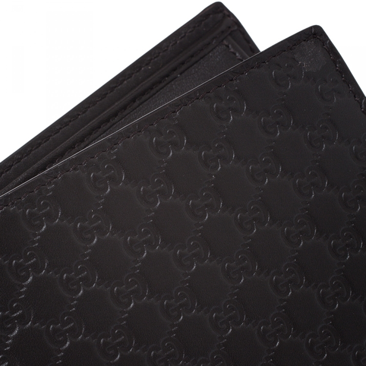 Pre Owned Gucci Dark Brown Micro Guccissima Leather Bifold Wallet