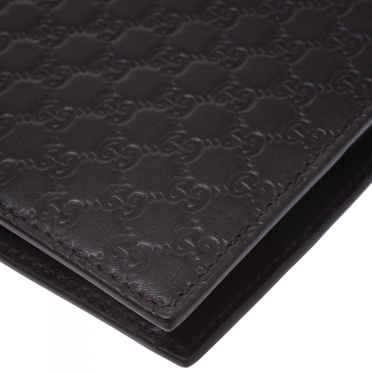 Pre Owned Gucci Dark Brown Micro Guccissima Leather Bifold Wallet